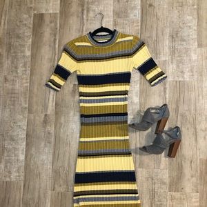 Navy blue and yellow maxi dress with slit